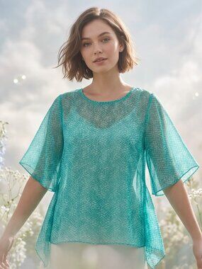 Y2K Asymmetric Bell Sleeve Sheer Top S Fairy Grunge Ethereal Coastal Festival